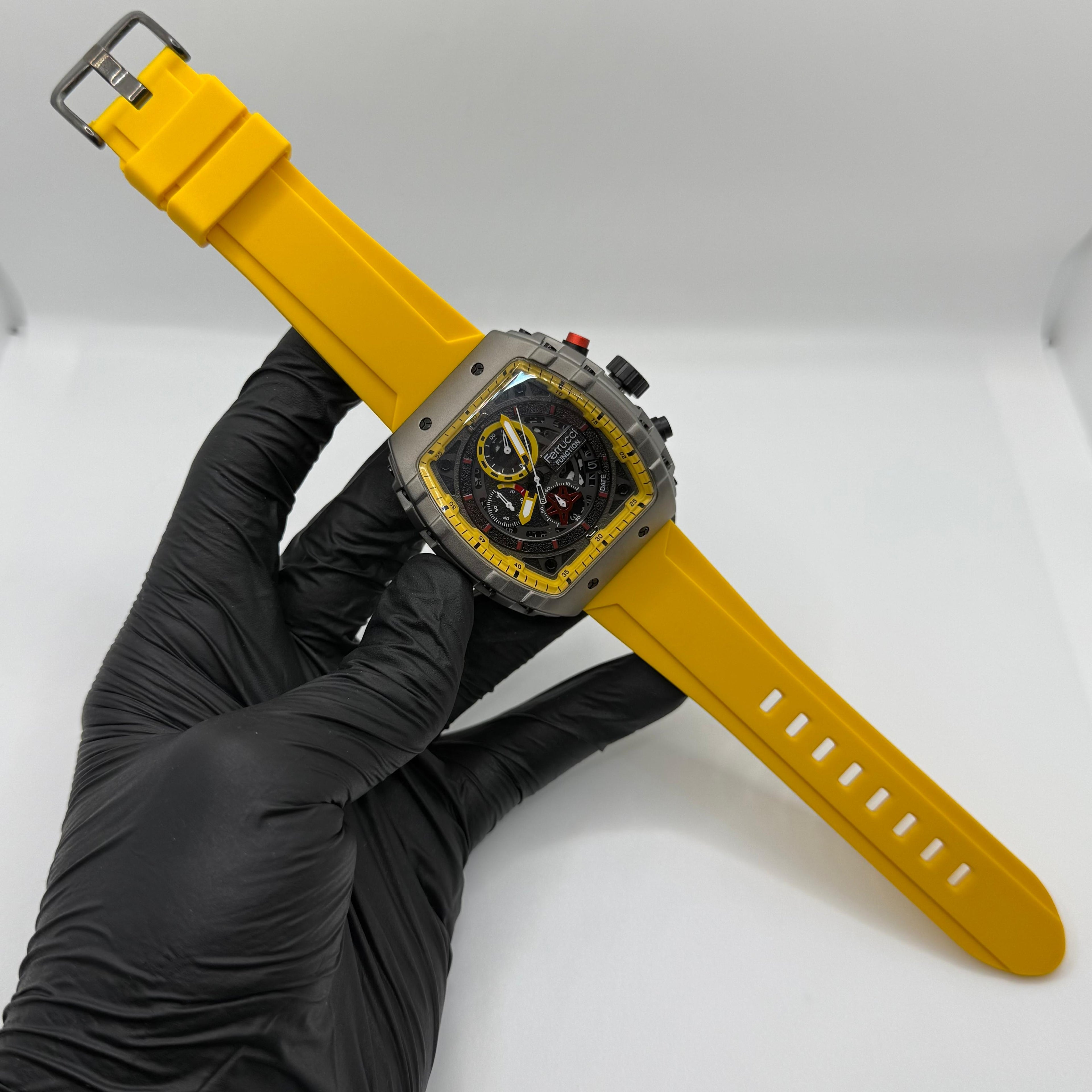 Ferrucci Stop Watch Yellow Strap With 1 Year Warranty