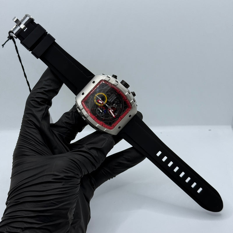 Ferrucci Stop Watch black Strap With red dail 1 Year Warranty